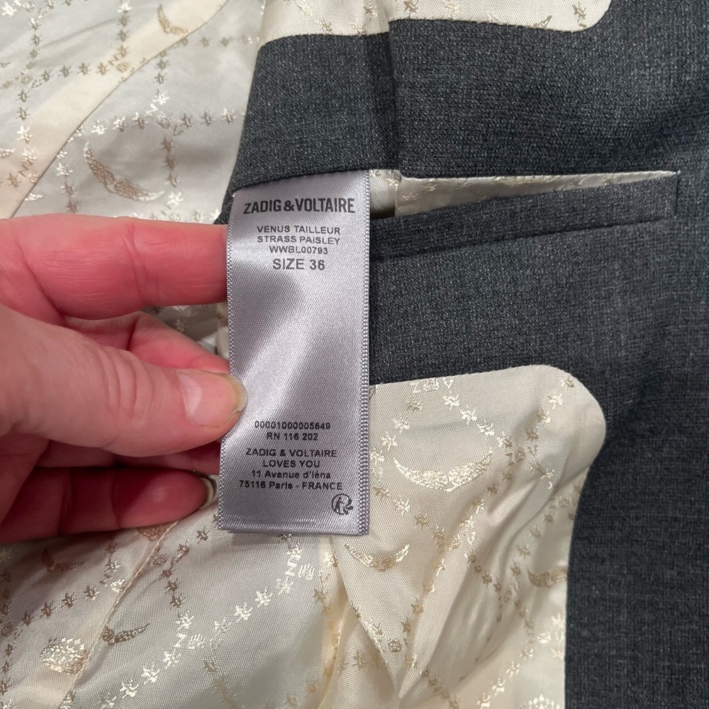Zadig & Voltaire Women's Size 36 Grey Venus Paisley-embellished Blazer $798 - Picture 15 of 16